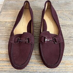 Patricia Green Loafer Flats Shoes Womens 9M Red Suede Horsebit Driving Slip On